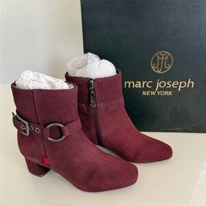 Marc Joseph Madison BootieWine Suede Ankle Booties with Buckle Detail